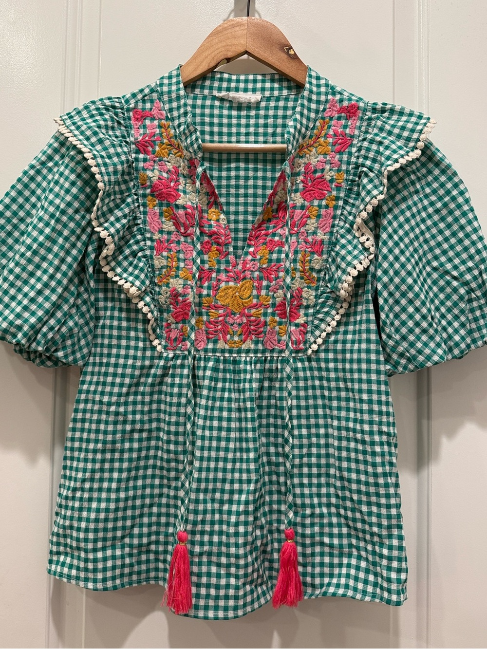 THML Green and White Gingham Blouse